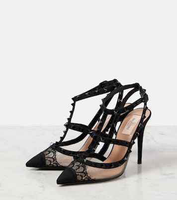 Rockstud 100 mesh lace and velvet pumps in black Valentino Garavani Mytheresa
