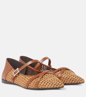 Woven leather-trimmed Mary Jane flats | Max Mara