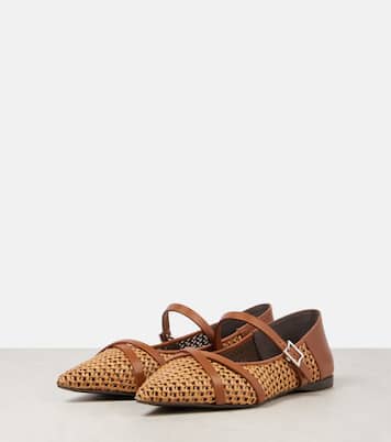 Woven leather-trimmed Mary Jane flats | Max Mara