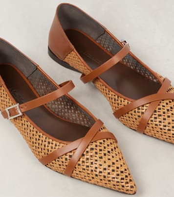 Woven leather-trimmed Mary Jane flats | Max Mara