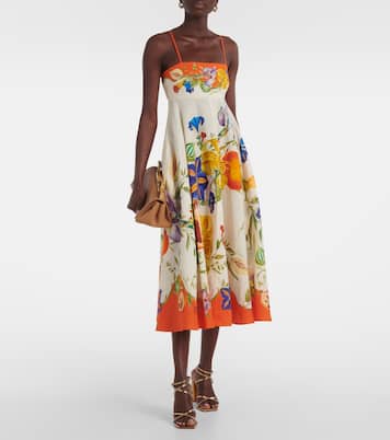 Vestido midi Flores de lino floral | Alémais