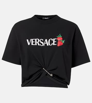 Camiseta cropped de algodón con logo | Versace