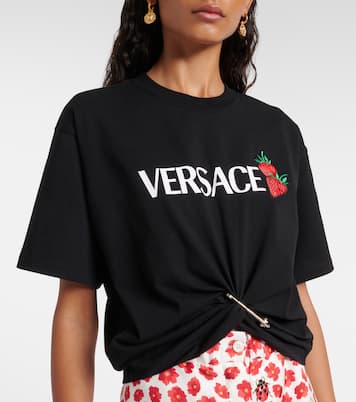 Camiseta cropped de algodón con logo | Versace
