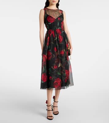 Abito midi in seta con stampa floreale | Dolce&Gabbana