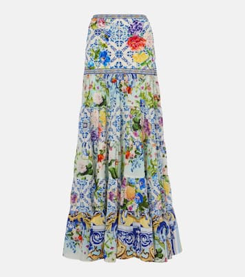 Falda larga de seda floral a capas | Camilla