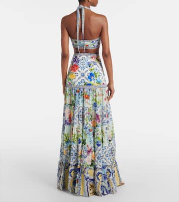 Falda larga de seda floral a capas | Camilla