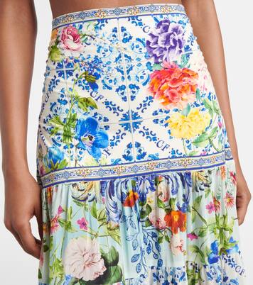 Falda larga de seda floral a capas | Camilla