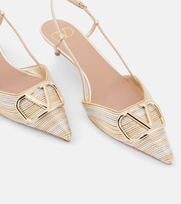 Escarpins slingback VLogo en cuir métallisé | Valentino Garavani