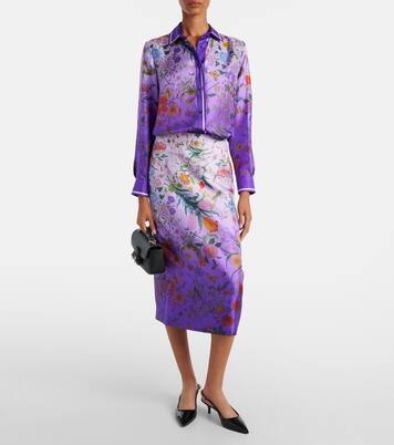Camicia in seta con stampa floreale | Gucci