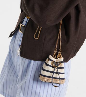Mini striped canvas bucket bag | Prada
