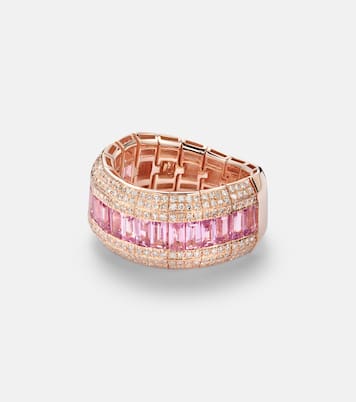 18kt gold ring with pink sapphire and diamonds | Shay Jewelry