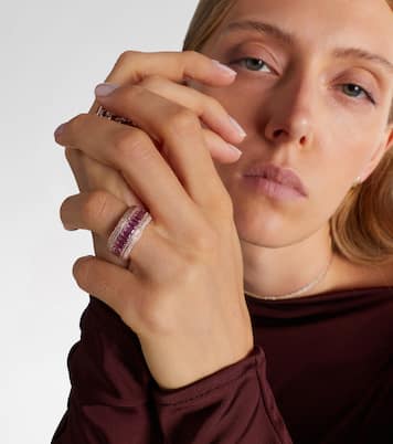 18kt gold ring with pink sapphire and diamonds | Shay Jewelry