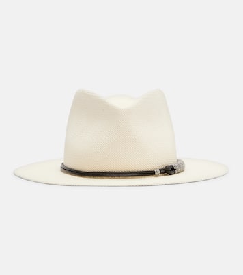 Leather-trimmed straw fedora hat | Brunello Cucinelli