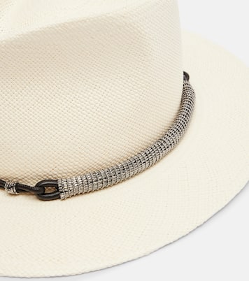 Leather-trimmed straw fedora hat | Brunello Cucinelli