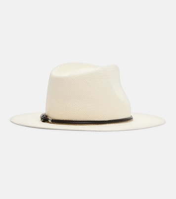 Leather-trimmed straw fedora hat | Brunello Cucinelli