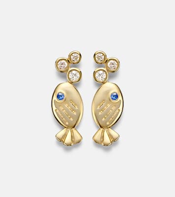 Boucles d’oreilles Sous L’eau en or 9 ct, diamants et saphirs | Yvonne Léon