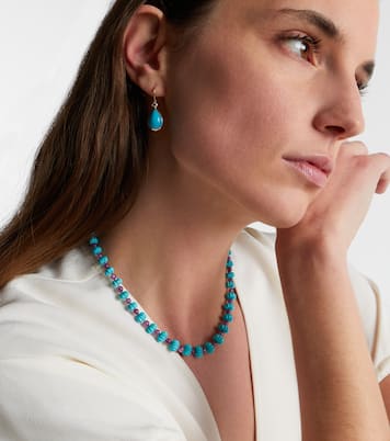 14kt gold (585/1000) drop earrings with turquoises and diamonds | Ileana Makri