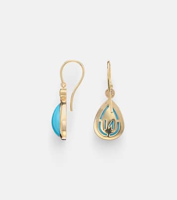 14kt gold (585/1000) drop earrings with turquoises and diamonds | Ileana Makri