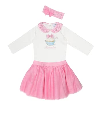 Bébé – Set body, jupe et bandeau en coton | Monnalisa