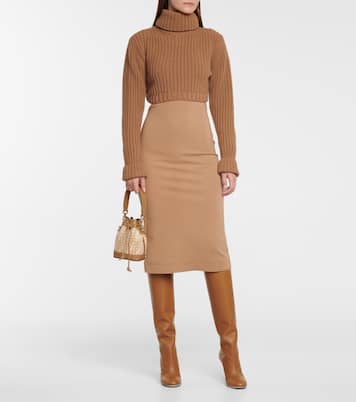 Off-shoulder wool jersey midi dress | Fendi