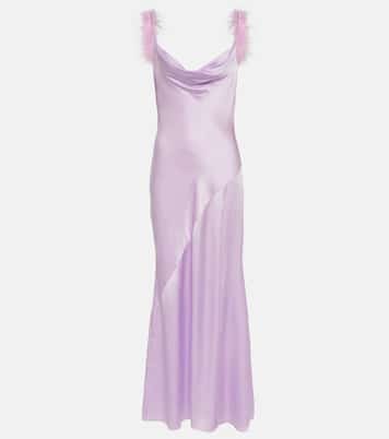 Feather-trimmed silk gown | Self-Portrait