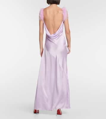 Feather-trimmed silk gown | Self-Portrait