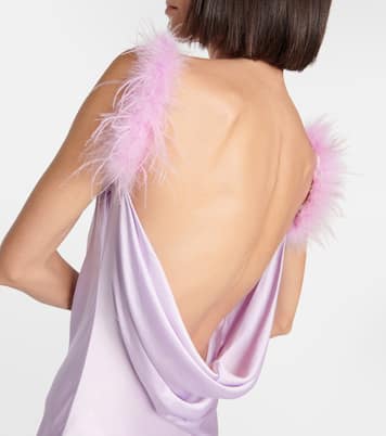 Feather-trimmed silk gown | Self-Portrait