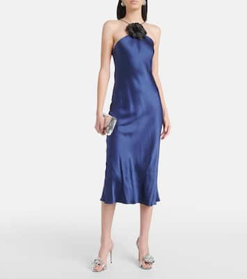 Vestido midi de seda con aplique floral | Rodarte