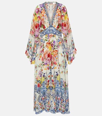 Vestido largo de crepé de seda floral | Camilla