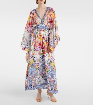 Vestido largo de crepé de seda floral | Camilla