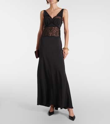 Robe longue en soie et dentelle  | Victoria Beckham