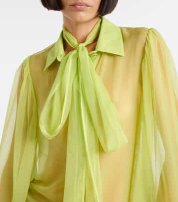 Blusa in chiffon di seta con fiocco | Gucci