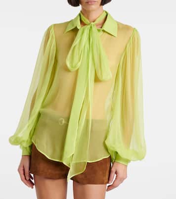 Blusa in chiffon di seta con fiocco | Gucci
