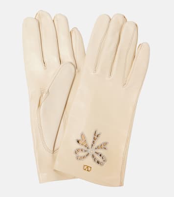 Gants VLogo Signature brodés en cuir | Valentino Garavani