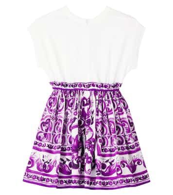Abito DG Majolica in popeline di cotone | Dolce&Gabbana Kids