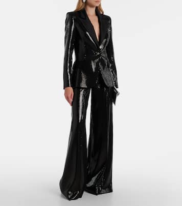 Sequined satin wide-leg pants | Elie Saab