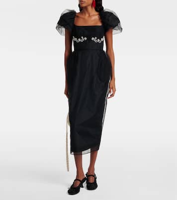 刺绣薄纱中长连衣裙 | Simone Rocha