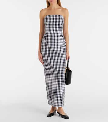 Romeo gingham strapless linen maxi dress | Posse