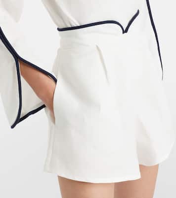 Bicolor linen-blend Bermuda shorts | Adriana Degreas