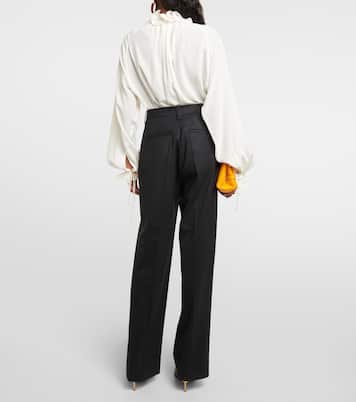 Asymmetric wool-blend straight pants  | Victoria Beckham