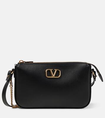 VLogo Signature Mini leather crossbody bag in black