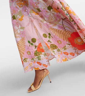Vestido largo de lino floral adornado | Camilla