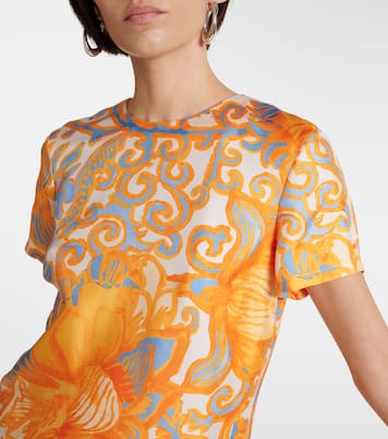 Printed feather-trimmed silk minidress | La DoubleJ