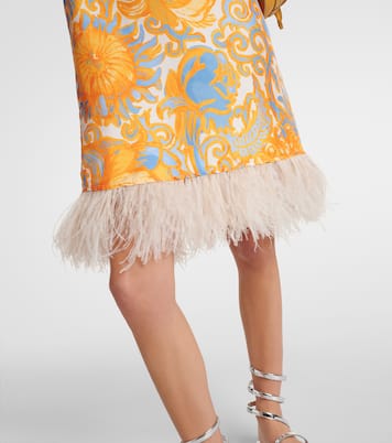 Printed feather-trimmed silk minidress | La DoubleJ