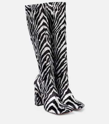 Bottes Marine Stretch 95 en velours | Amina Muaddi