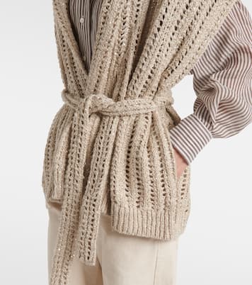 Dazzling silk and linen-blend wrap cardigan | Brunello Cucinelli