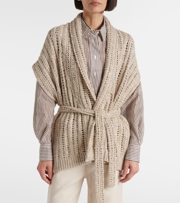 Dazzling silk and linen-blend wrap cardigan | Brunello Cucinelli