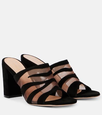 Pantoletten aus Veloursleder und Mesh | Gianvito Rossi