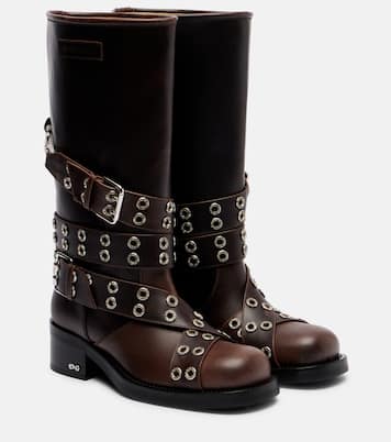 Buckle Belt embellished leather biker boots | Mach & Mach