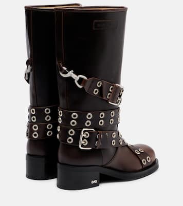 Buckle Belt embellished leather biker boots | Mach & Mach